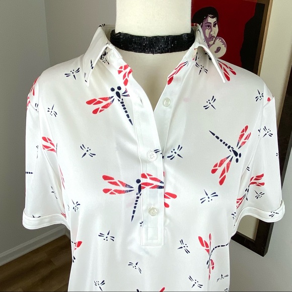 Vintage Dragonfly Hooper Associates 60s 70s Polyester Leisure Shirt Blouse 14 - Picture 2 of 5